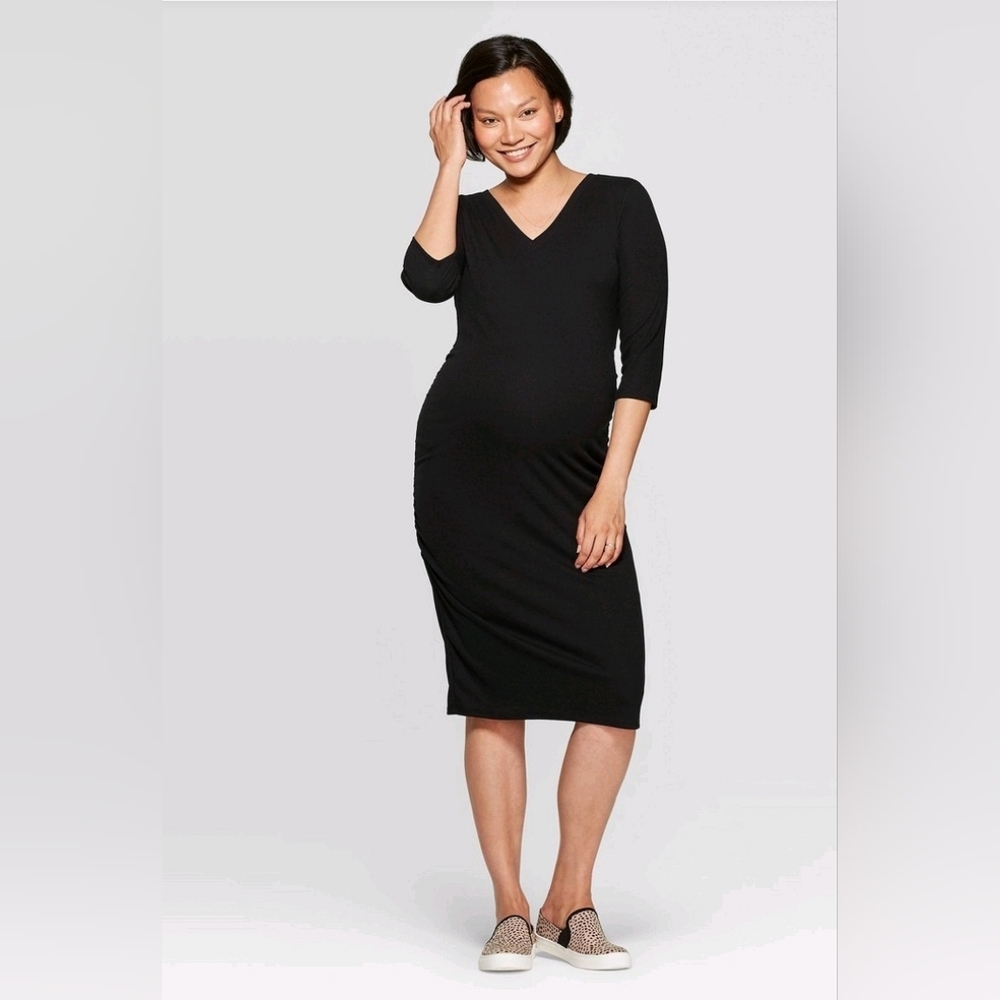 Ribbed v-neck Maternity Dress - Isabel Maternity